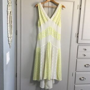 ANTHROPOLOGIE LEIFNOTES Yellow Bird Eyelet Lace Patchwork Midi Dress 10